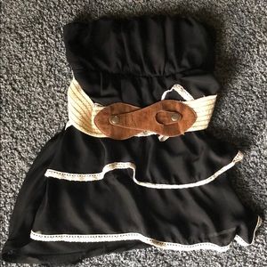 strapless black top with ruffles